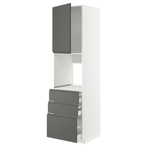 METOD / MAXIMERA - High cab f oven w door/3 drawers, white/Voxtorp dark grey , 60x60x220 cm