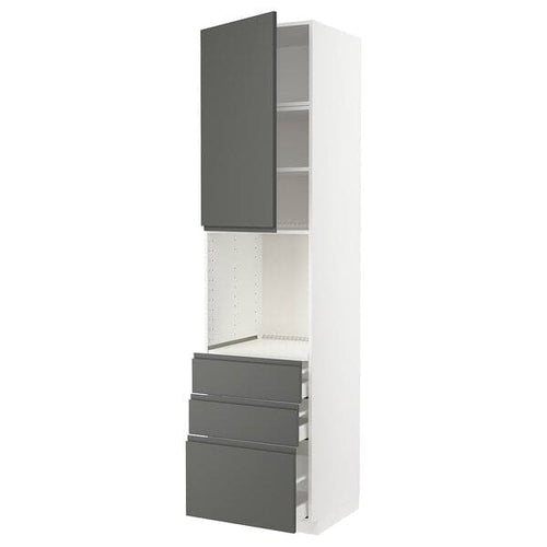 METOD / MAXIMERA - High cab f oven w door/3 drawers, white/Voxtorp dark grey , 60x60x240 cm