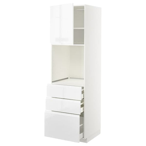METOD / MAXIMERA - High cab f oven w door/3 drawers, white/Voxtorp high-gloss/white , 60x60x200 cm