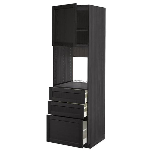 Ikea METOD / MAXIMERA - High cab f oven w door/3 drawers, black/Lerhyttan black stained , 60x60x200 cm