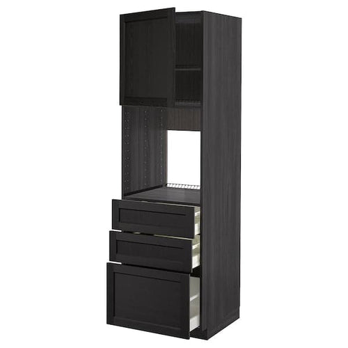 METOD / MAXIMERA - High cab f oven w door/3 drawers, black/Lerhyttan black stained , 60x60x200 cm