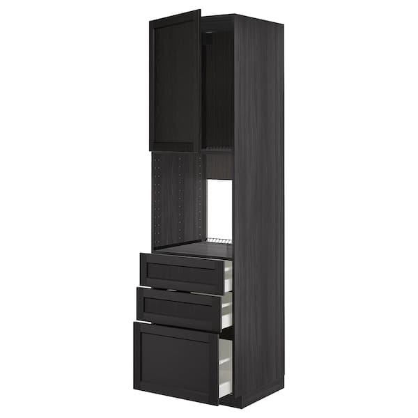 Ikea METOD / MAXIMERA - High cab f oven w door/3 drawers, black/Lerhyttan black stained , 60x60x220 cm