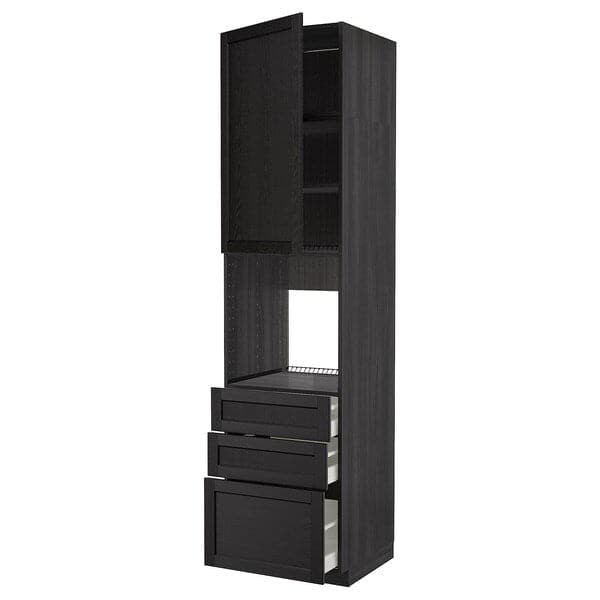 Ikea METOD / MAXIMERA - High cab f oven w door/3 drawers, black/Lerhyttan black stained, 60x60x240 cm