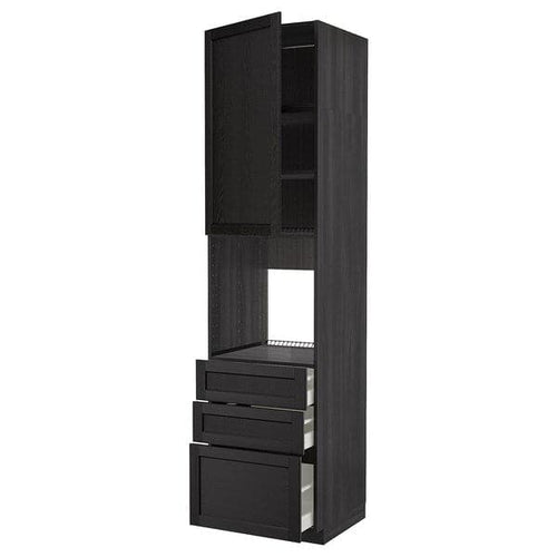 METOD / MAXIMERA - High cab f oven w door/3 drawers, black/Lerhyttan black stained, 60x60x240 cm
