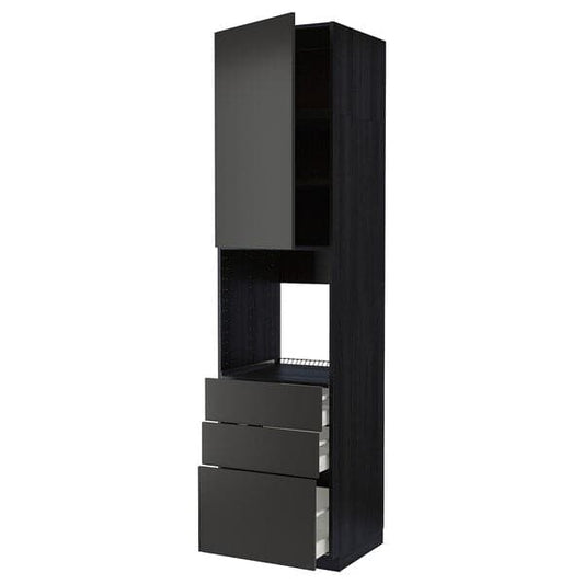 Ikea METOD / MAXIMERA - High cab f oven w door/3 drawers, black/Nickebo matt anthracite, 60x60x240 cm