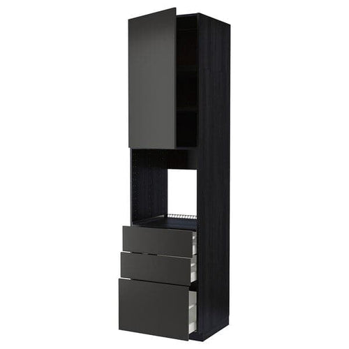 METOD / MAXIMERA - High cab f oven w door/3 drawers, black/Nickebo matt anthracite, 60x60x240 cm