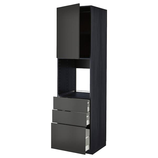 Ikea METOD / MAXIMERA - High cab f oven w door/3 drawers, black/Nickebo matt anthracite, 60x60x220 cm
