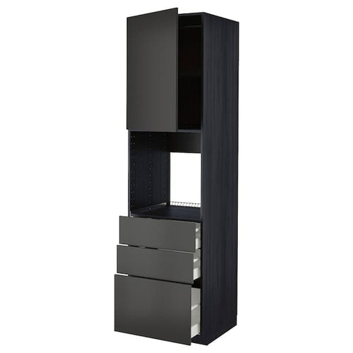 METOD / MAXIMERA - High cab f oven w door/3 drawers, black/Nickebo matt anthracite, 60x60x220 cm