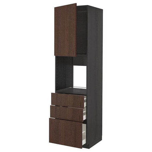 Ikea METOD / MAXIMERA - High cab f oven w door/3 drawers, black/Sinarp brown , 60x60x220 cm