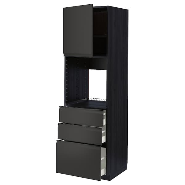 Ikea METOD / MAXIMERA - High cab f oven w door/3 drawers, black/Upplöv matt anthracite , 60x60x200 cm