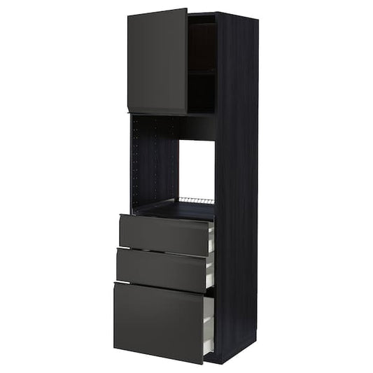 Ikea METOD / MAXIMERA - High cab f oven w door/3 drawers, black/Upplöv matt anthracite , 60x60x200 cm