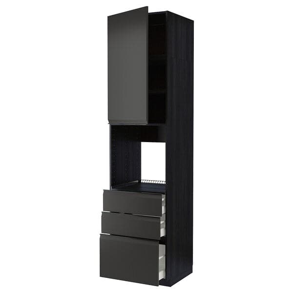 METOD / MAXIMERA - High cab f oven w door/3 drawers, black/Upplöv matt anthracite , 60x60x240 cm