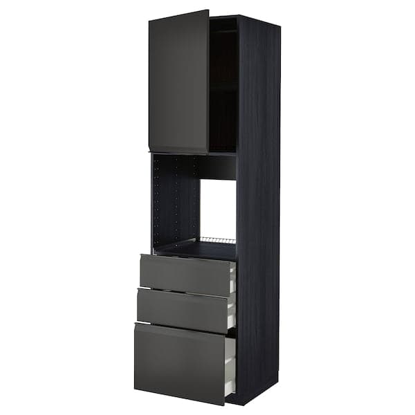 Ikea METOD / MAXIMERA - High cab f oven w door/3 drawers, black/Upplöv matt anthracite , 60x60x220 cm