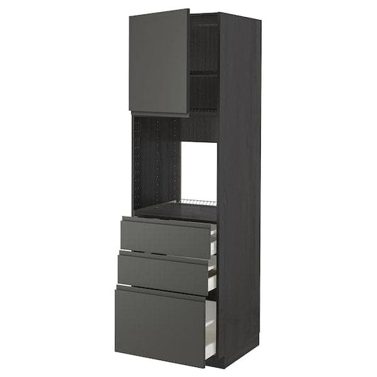 Ikea METOD / MAXIMERA - High cab f oven w door/3 drawers, black/Voxtorp dark grey, 60x60x200 cm