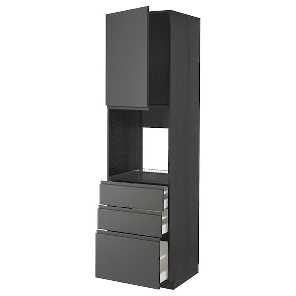 Ikea METOD / MAXIMERA - High cab f oven w door/3 drawers, black/Voxtorp dark grey, 60x60x220 cm