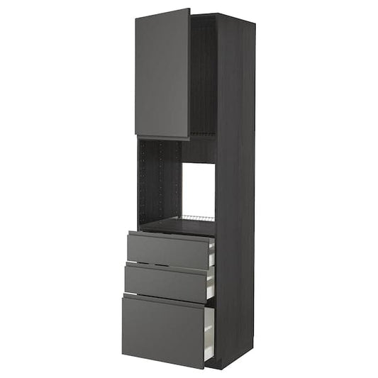 Ikea METOD / MAXIMERA - High cab f oven w door/3 drawers, black/Voxtorp dark grey, 60x60x220 cm
