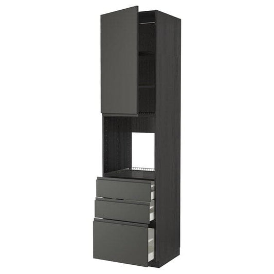 Ikea METOD / MAXIMERA - High cab f oven w door/3 drawers, black/Voxtorp dark grey, 60x60x240 cm