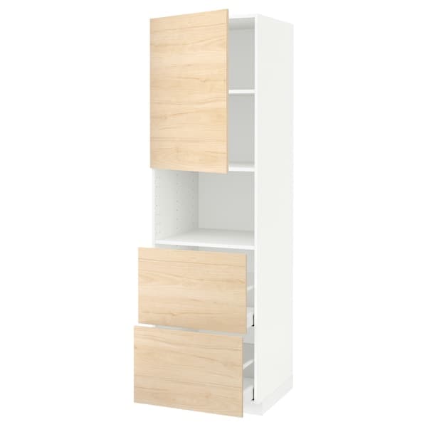 METOD / MAXIMERA - Hi cab f micro w door/2 drawers, white/Askersund light ash effect, 60x60x200 cm