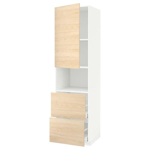 METOD / MAXIMERA - Hi cab f micro w door/2 drawers, white/Askersund light ash effect, 60x60x220 cm