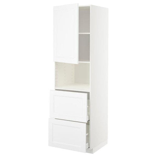 METOD / MAXIMERA - Hi cab f micro w door/2 drawers, white/Axstad matt white, 60x60x200 cm