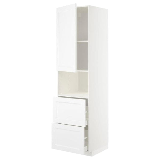 METOD / MAXIMERA - Hi cab f micro w door/2 drawers, white/Axstad matt white, 60x60x220 cm - best price from Maltashopper.com 39465164