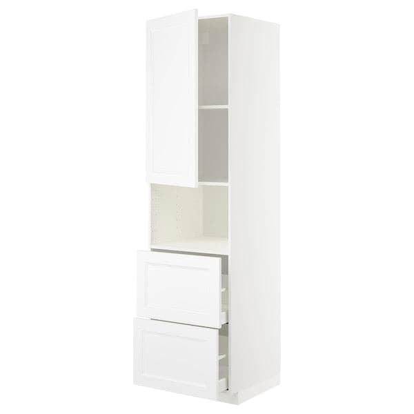 METOD / MAXIMERA - Hi cab f micro w door/2 drawers, white/Axstad matt white, 60x60x220 cm - best price from Maltashopper.com 39465164