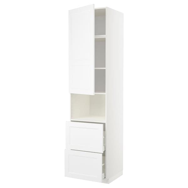 Ikea METOD / MAXIMERA - Hi cab f micro w door/2 drawers, white/Axstad matt white, 60x60x240 cm