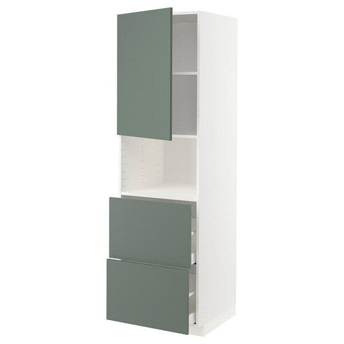 METOD / MAXIMERA - Hi cab f micro w door/2 drawers, white/Bodarp grey-green , 60x60x200 cm