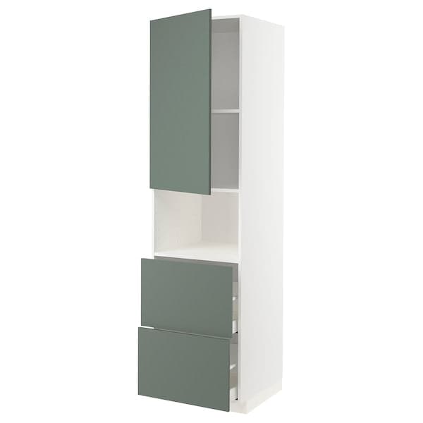 METOD / MAXIMERA - Hi cab f micro w door/2 drawers, white/Bodarp grey-green, 60x60x220 cm