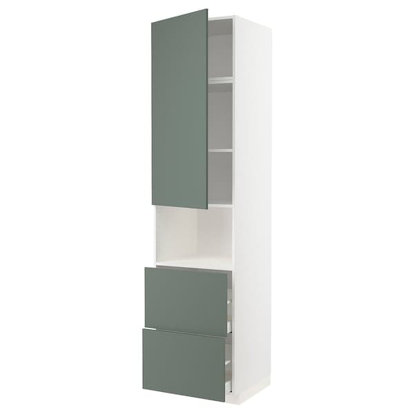 METOD / MAXIMERA - Hi cab f micro w door/2 drawers, white/Bodarp grey-green , 60x60x240 cm