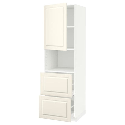 METOD / MAXIMERA - Hi cab f micro w door/2 drawers, white/Bodbyn off-white , 60x60x200 cm