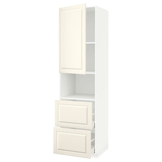 Ikea METOD / MAXIMERA - Hi cab f micro w door/2 drawers, white/Bodbyn off-white, 60x60x220 cm