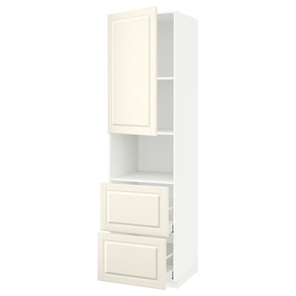 METOD / MAXIMERA - Hi cab f micro w door/2 drawers, white/Bodbyn off-white, 60x60x220 cm