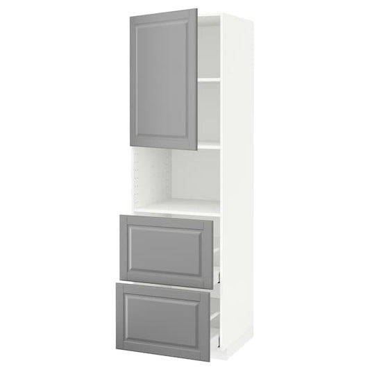 Ikea METOD / MAXIMERA - Hi cab f micro w door/2 drawers, white/Bodbyn grey, 60x60x200 cm