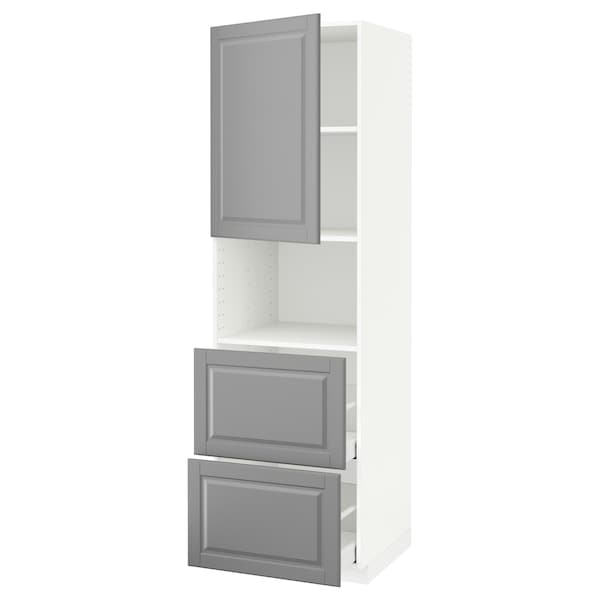 METOD / MAXIMERA - Hi cab f micro w door/2 drawers, white/Bodbyn grey, 60x60x200 cm