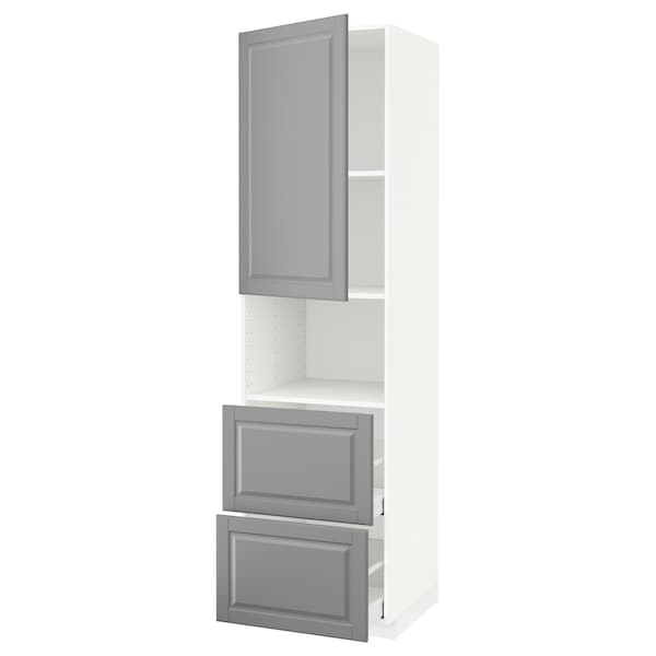METOD / MAXIMERA - Hi cab f micro w door/2 drawers, white/Bodbyn grey, 60x60x220 cm - best price from Maltashopper.com 39465965