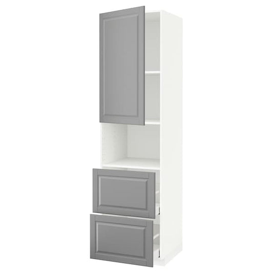 Ikea METOD / MAXIMERA - Hi cab f micro w door/2 drawers, white/Bodbyn grey, 60x60x220 cm