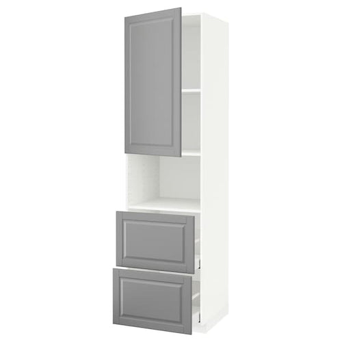 METOD / MAXIMERA - Hi cab f micro w door/2 drawers, white/Bodbyn grey, 60x60x220 cm
