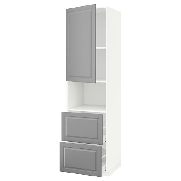 METOD / MAXIMERA - Hi cab f micro w door/2 drawers, white/Bodbyn grey, 60x60x220 cm