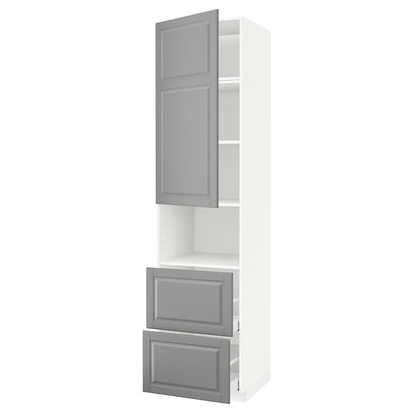 Ikea METOD / MAXIMERA - Hi cab f micro w door/2 drawers, white/Bodbyn grey, 60x60x240 cm