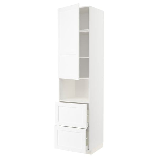 METOD / MAXIMERA - Hi cab f micro w door/2 drawers, white Enköping/white wood effect, 60x60x240 cm - best price from Maltashopper.com 19473358
