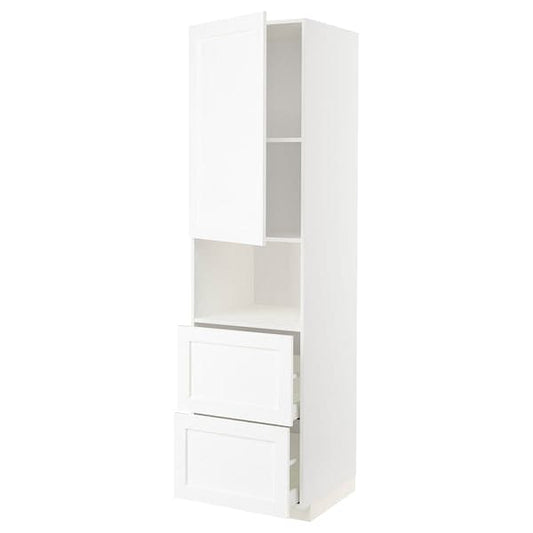METOD / MAXIMERA - Hi cab f micro w door/2 drawers, white Enköping/white wood effect , 60x60x220 cm - best price from Maltashopper.com 39473357
