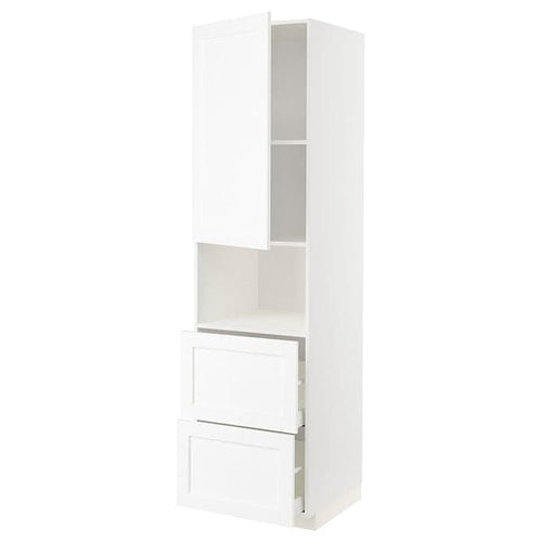 METOD / MAXIMERA - Hi cab f micro w door/2 drawers, white Enköping/white wood effect , 60x60x220 cm