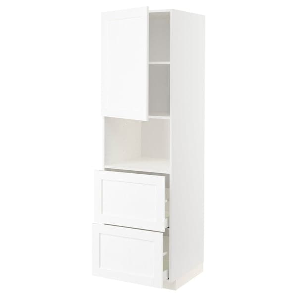 METOD / MAXIMERA - Hi cab f micro w door/2 drawers, white Enköping/white wood effect, 60x60x200 cm - best price from Maltashopper.com 59473356