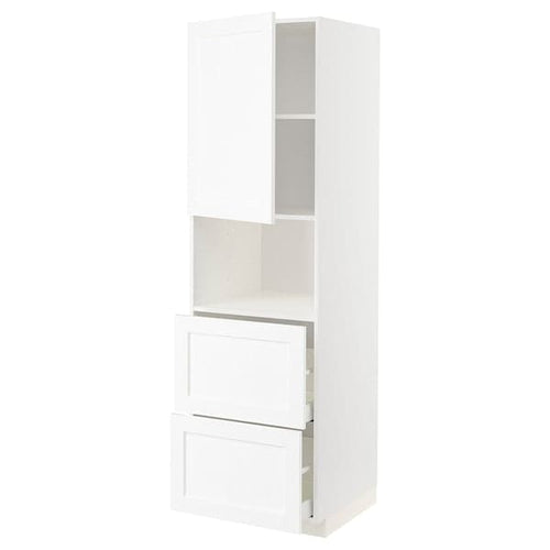 METOD / MAXIMERA - Hi cab f micro w door/2 drawers, white Enköping/white wood effect, 60x60x200 cm