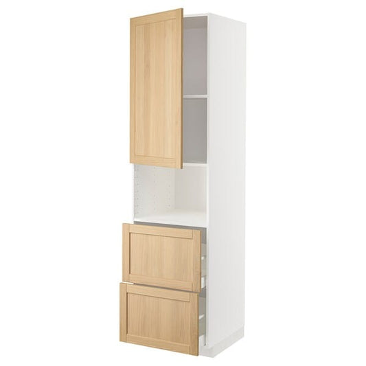 Ikea METOD / MAXIMERA - Hi cab f micro w door/2 drawers, white/Forsbacka oak, 60x60x220 cm