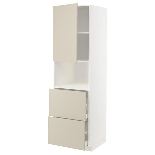 Ikea METOD / MAXIMERA - Hi cab f micro w door/2 drawers, white/Havstorp beige, 60x60x200 cm