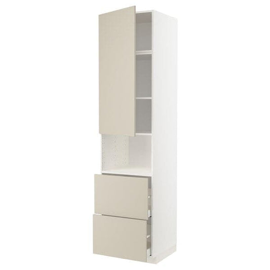 METOD / MAXIMERA - Hi cab f micro w door/2 drawers, white/Havstorp beige, 60x60x240 cm - best price from Maltashopper.com 89504158