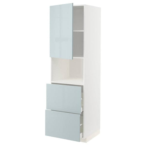 METOD / MAXIMERA hi cab f micro w door/2 drawers, white/Kallarp light grey-blue, 60.0x200.0x60.0 cm