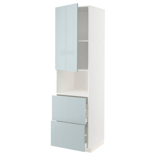 METOD / MAXIMERA - Hi cab f micro w door/2 drawers, white/Kallarp light grey-blue ,